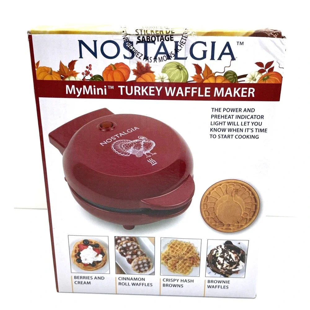 Nostalgia MyMini Turkey Red Non-Stick Compact Waffle‎ Thanksgiving Holiday